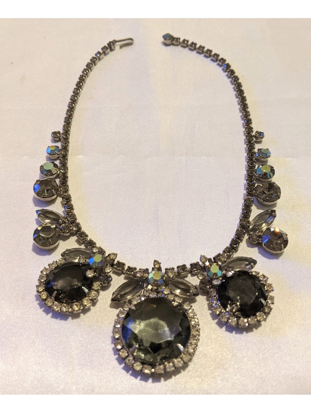 RARE Vintage JULIANA Huge Smokey Crystal Bib Style Statement Necklace Estate Pc